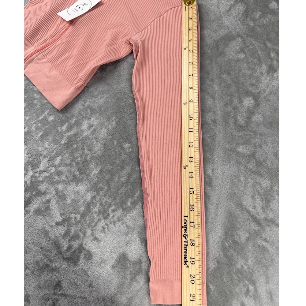 The 365 Couture Womens Ribbed Seamless‎ Zip Up Crop Top Pink S/M NEW - Picture 6 of 7